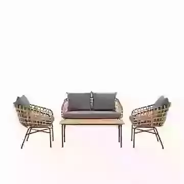 Antigua Acacia Wood and Wicker Conversation Outdoor Sofa & 2 Chair Set with Coffee Table 
